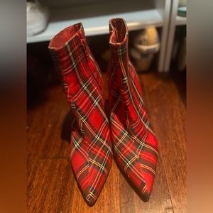 Betsey Johnson Red Tartan Plaid Ankle Booties